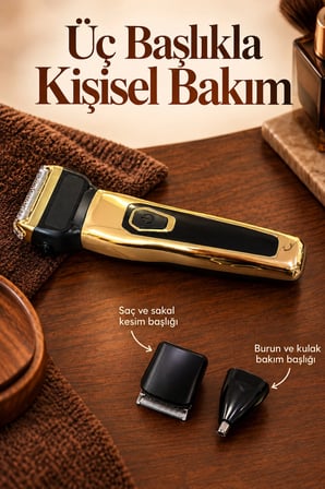 Mey İthalat® Erkek Bakım Seti Kablosuz Kullanımlı Üç Başlıklı