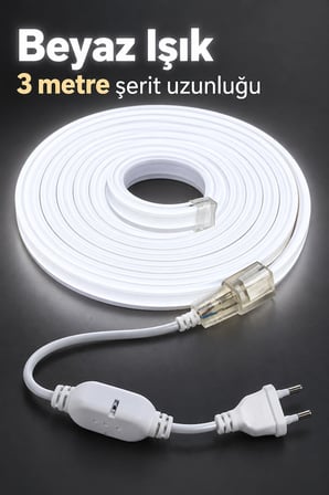 Mey İthalat® Şerit Aydınlatma 3 Metre Beyaz Gövdeli Kablolu Model