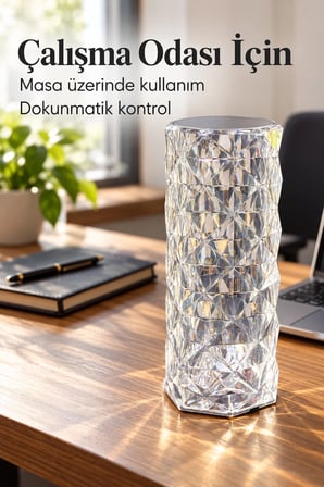 Mey İthalat® Dekoratif Masa Lambası Üstten Dokunmatik Kontrollü Şarjlı