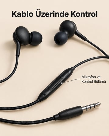 Mey İthalat® Örgü Kablo Detaylı Siyah Mikrofonlu Kulaklık