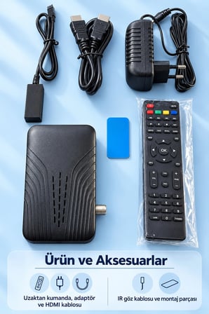 Mey İthalat® HD Uydu Alıcısı HDMI Bağlantılı Uzaktan Kumandalı