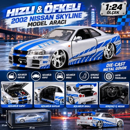 Mey İthalat® Hızlı & Öfkeli 2002 Nissan Skyline Model Aracı
