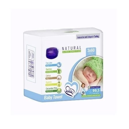 Mey İthalat® Natural Islak Havlu Mendil 3x60 180 Yaprak