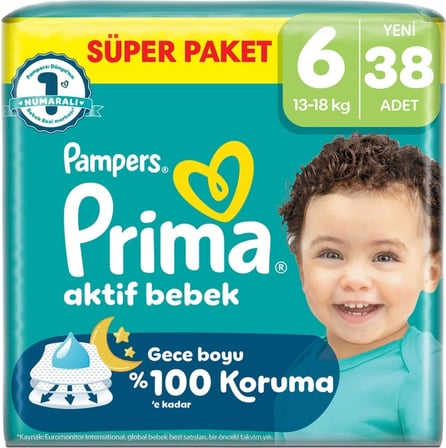 Mey İthalat® Aktif Bebek Süper Paket Bebek Bezi 6 Beden 38 Adet