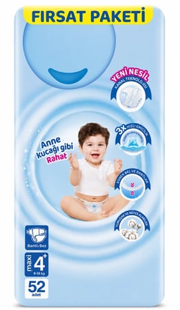 Mey İthalat® Bebek Bezi Fırsat Paketi 4+ Beden 9-16 Kg 52 Adet