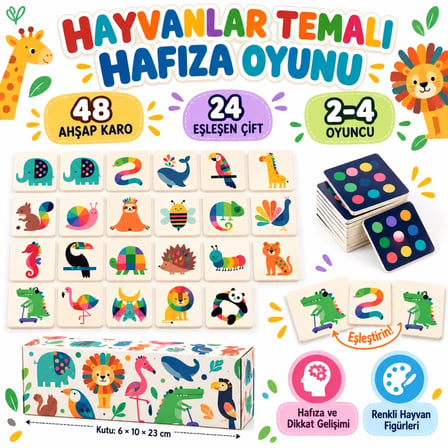 Mey İthalat® Hayvanlar Temalı Hafıza Eşleştirme Oyunu