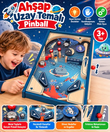 Mey İthalat® Ahşap Uzay Temalı Pinball