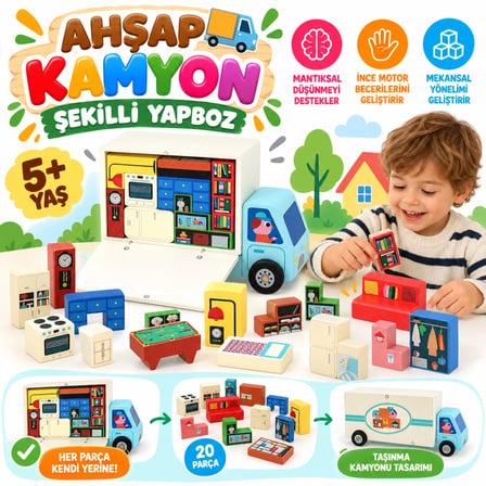 Mey İthalat® Ahşap Kamyon Şekilli Yapboz