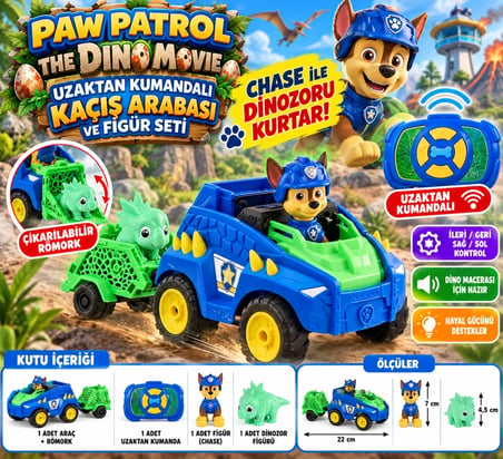 Mey İthalat® The Dino Movie Uzaktan Kumandalı Kaçış Arabası ve Figür Seti