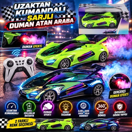 Mey İthalat® 9016 UZAKTAN KUMANDALI ŞARJLI DUMAN ATAN ARABA