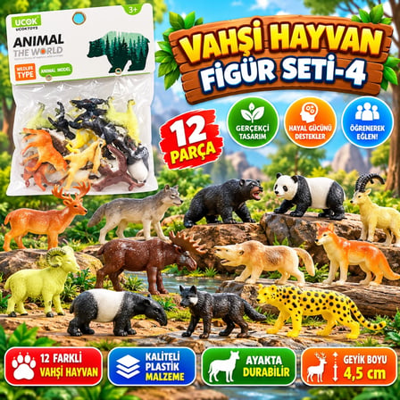 Mey İthalat® Poşette 12 li Vahşi Hayvan Figür Seti-4