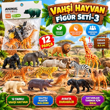 Mey İthalat® Poşette 12 li Vahşi Hayvan Figür Seti-3