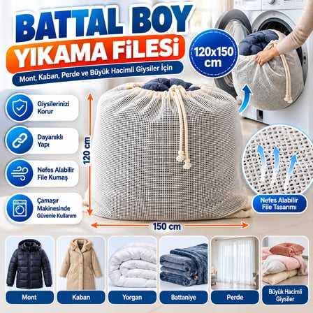 Mey İthalat® Battal Boy 120x150 cm Mont ve perde Yıkama Filesi–Extra Büyük, Dayanıklı, Nefes Alabili