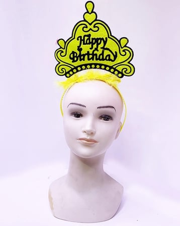 Mey İthalat® Happy Birthday Neon Sarı Renk Doğum Günü Tacı 24x15 cm