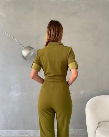 twomeey Kadın İthal Krep Kumaş Fermuarlı Cep Detay Kuşaklı Tulum (Renk Seçenekli)