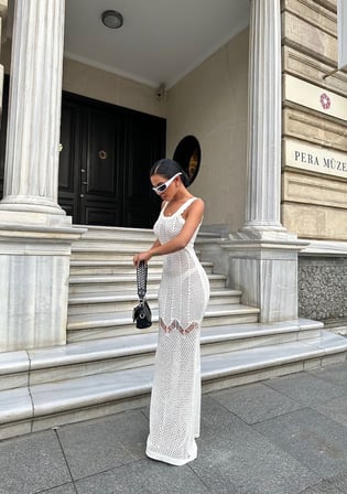 twomeey Kadın Ajurlu Balık Form Triko Elbise