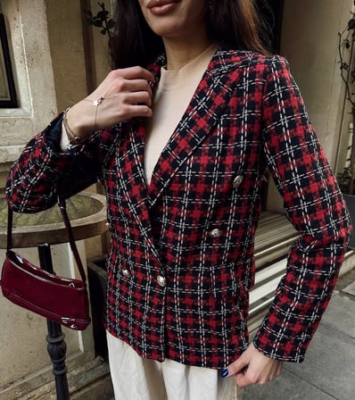 twomeey Kadın Fleto Cep Düğme Detay Tüvit Kumaş Astarlı Blazer Ceket