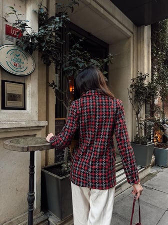 twomeey Kadın Fleto Cep Düğme Detay Tüvit Kumaş Astarlı Blazer Ceket