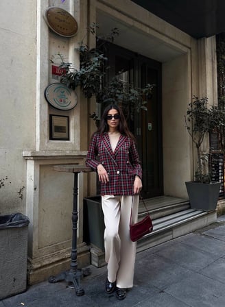 twomeey Kadın Fleto Cep Düğme Detay Tüvit Kumaş Astarlı Blazer Ceket