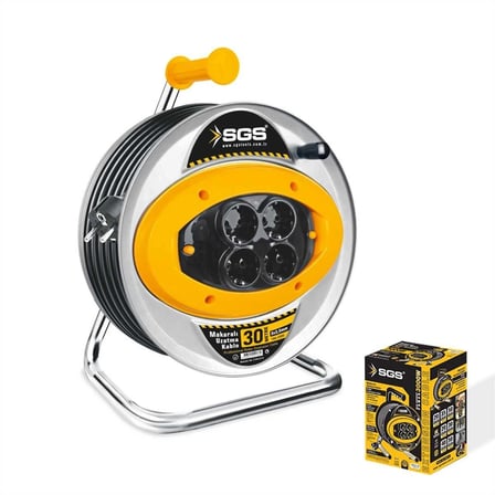 Mey İthalat® Sgs 2111 30 Metre Metal Makaralı Uzatma Kablosu 3X2,5 Kablo