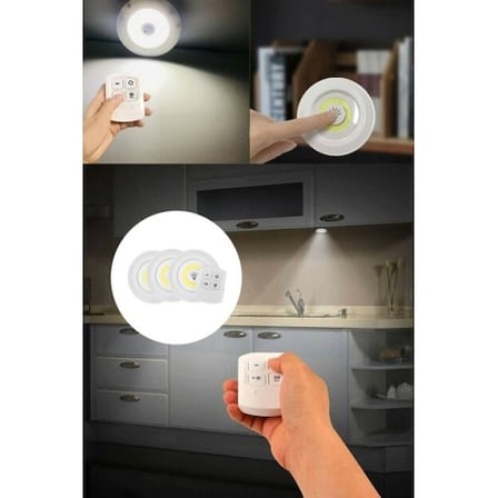 Mey İthalat® Uzaktan Kumandalı Yapışkanlı 3'lü Led Spot Lamba