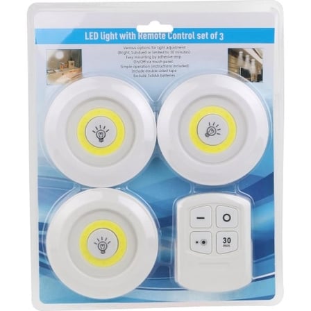 Mey İthalat® Uzaktan Kumandalı Yapışkanlı 3'lü Led Spot Lamba