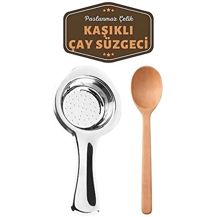 CEYLAN ADAM Homecare Paslanmaz Metal Çay Süzgeci Ahşap Kaşık Seti