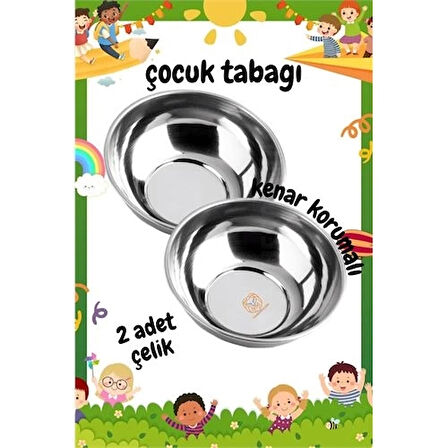 CEYLAN ADAM Derin Çocuk Tabağı Güvenli Kenarlı Çelik 2 Adet 16 cm
