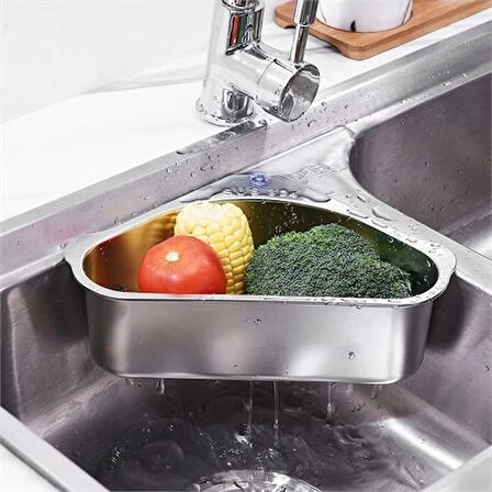 CEYLAN ADAM Inox Lavabo Köşe Süzgeci Organizer 304 Paslanmaz Çelik