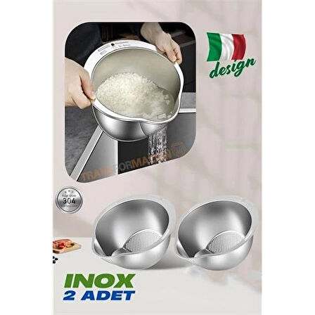 CEYLAN ADAM Inox Süzgeç Pirinç Makarna Salata Süzgeci 304 Paslanmaz Çelik 2 ADET