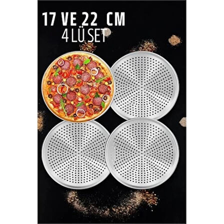 CEYLAN ADAM Delikli Pizza Lahmacun Tepsisi Çelik 17 ve 22 CM 4 lü SET