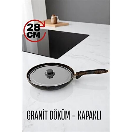 CEYLAN ADAM  Granit Döküm Tava Paslanmaz Çelik Kapaklı -Yapışmaz Taban 28 Cm