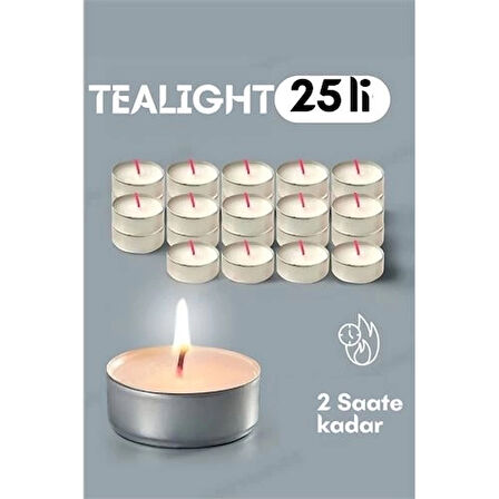 CEYLAN ADAM  Tealight Mum 25 Adet - Kokusuz Dekoratif Mum