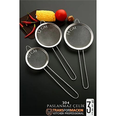 CEYLAN ADAM  Süzgeç Seti 3 Boy Çok Amaçlı Süzgeç 304 Çelik Profesyoneller İçin