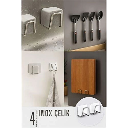 CEYLAN ADAM  Inox Çelik Çok Amaçlı Askı - Banyo Askısı - Mutfak Askısı Profesyonel 4 lü SET