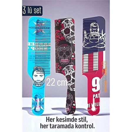 CEYLAN ADAM  Saç Kesim Tarağı – Özel Tasarım 22 cm 3’lü Berber Tarağı Seti – Antistatik & Isıya Dayanıklı