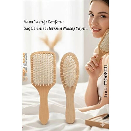 CEYLAN ADAM Doğal Ahşap Antistatik Hava Yastıklı Saç Fırçası (2 Boy: 23x8 & 22x6 cm) -