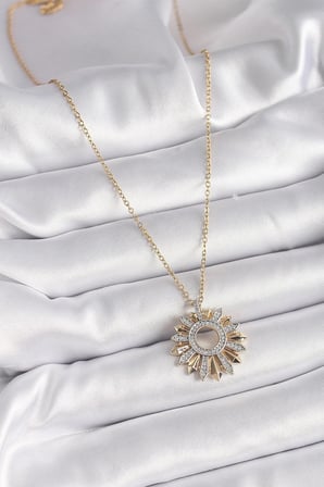 Mey İthalat® 316L Çelik Gold Renk Zincir Zirkon Taşlı Mix Renk Güneş Model Kadın Kolye