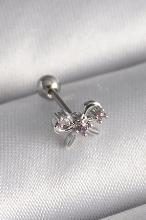 Mey İthalat® 316L Çelik Gümüş Renk Zirkon Taşlı Kurdele Tragus Piercing