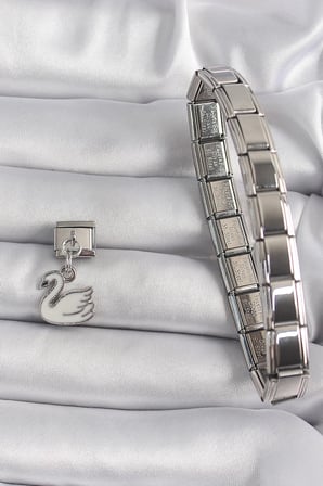 Mey İthalat® 316L Çelik Gümüş Renk Sallantı Beyaz Kuğu Model Nomination Charm