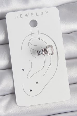 Mey İthalat® Pirinç Gümüş Renk Kare Zirkon Taşlı Kadın Kıkırdak Model Küpe