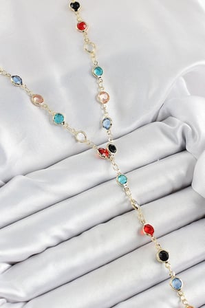 Mey İthalat® Pirinç Asorti Model Gold Renk Zirkon Taşlı Y Kolye