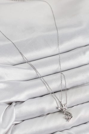 Mey İthalat® Pirinç Zirkon Taşlı Yıldız Ve Ay Model Gümüş Renk Kadın Kolye