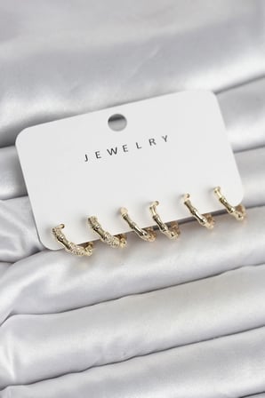 Mey İthalat® Gold Renk Pirinç Kemik Model 3 Çift Kadın Küpe Seti