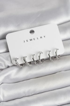 Mey İthalat® Gümüş Renk Pirinç Kemik Model 3 Çift Kadın Küpe Seti