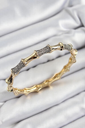 CEYLAN ADAM Pirinç Zirkon Taşlı Kemik Model Gold Renk Vip Kadın Bileklik