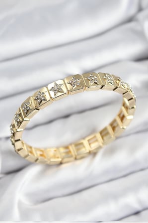Mey İthalat® Pirinç Zirkon Taşlı Yıldız Model Gold Renk Lastikli Kadın Bileklik