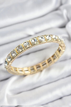 CEYLAN ADAM Pirinç Zirkon Taşlı Kare Model Gold Renk Lastikli Kadın Bileklik