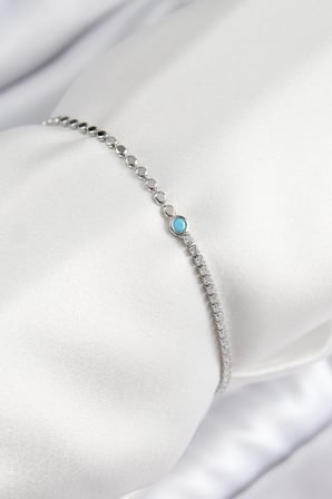 Mey İthalat® Pirinç Zirkon Taşlı Boncuk Model Ezme Zincir Gümüş Renk Kadın Bileklik