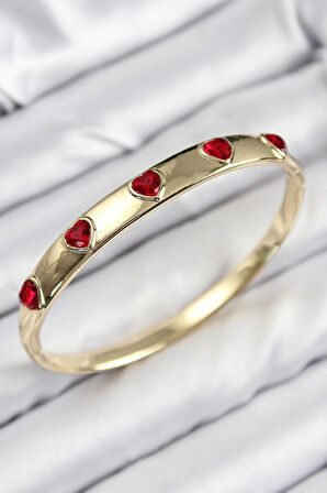 CEYLAN ADAM Pirinç Zirkon Taşlı Kırmızı Kalp Model Gold Renk Kadın Kelepçe